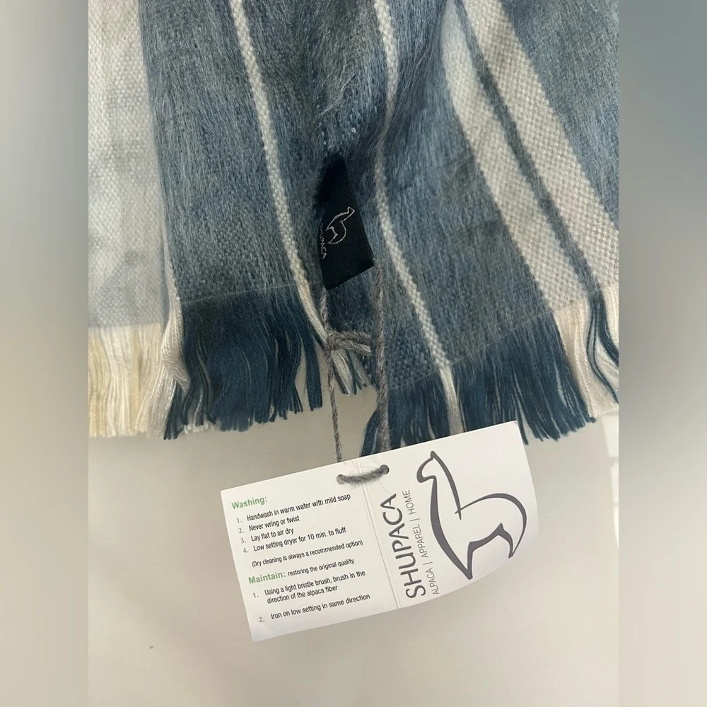 NEW Shupaca Argillite Alpaca Scarf Blue Gray Striped – 11”x78”